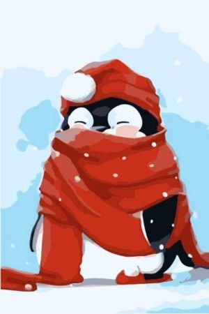 Pictura pe numere - Pictură pe numere - pinguin cu esarfa rosie ProTsvetnoy
