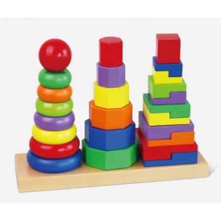 Seturi - Piramida in stil Montessori 3 in 1 - Stivuitor de forme geometrice