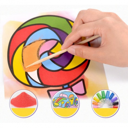 Plansa desen cu nisip colorat A4 Fetita cu iepuras [1]