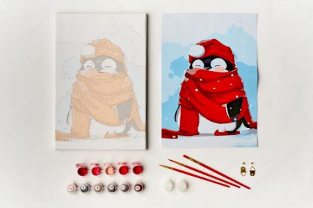 Pictură pe numere - pinguin cu esarfa rosie ProTsvetnoy [1]