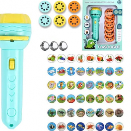 Proiector tip lanterna, 6 diapozitive - animale, fructe, insecte, vehicule, dinozauri si animale marine [0]