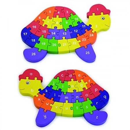 Cu cifre sau litere - Puzzle din lemn 3D cu litere si cifre - broscuta testoasa  Viga