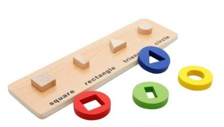 Jucarii de logica si cu notiuni de matematica - Puzzle sortator din lemn - 4 forme geometrice