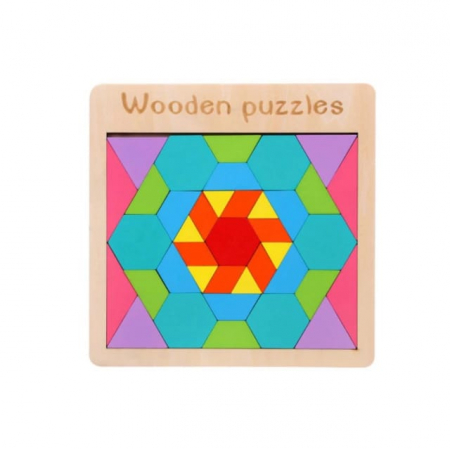 Jucarii de logica si cu notiuni de matematica - Puzzle din lemn – tangram 39 piese