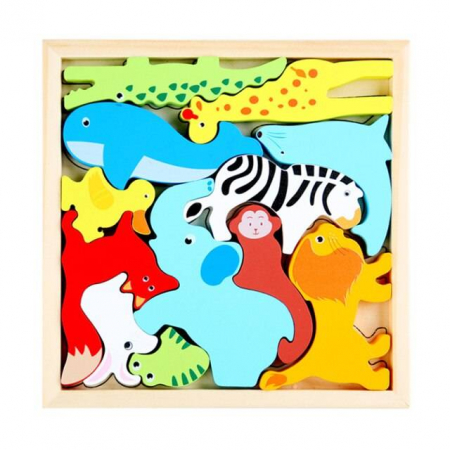 Cu animale - Puzzle educativ din lemn – Tetris 3D cu animale salbatice