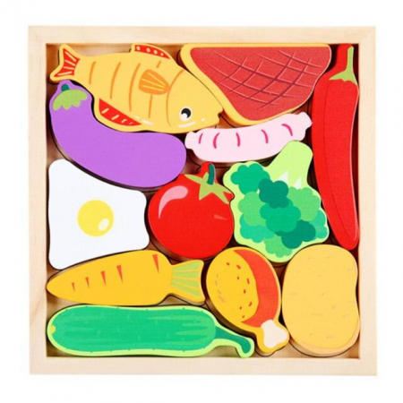 Cu fructe si legume - Puzzle educativ din lemn – Tetris 3D cu legume si alte alimente