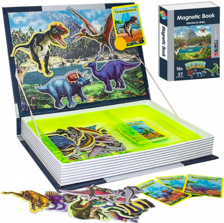 Jucarii, carti si materiale in stil Montessori - Joc sub forma de carte - piese magnetice – dinozauri