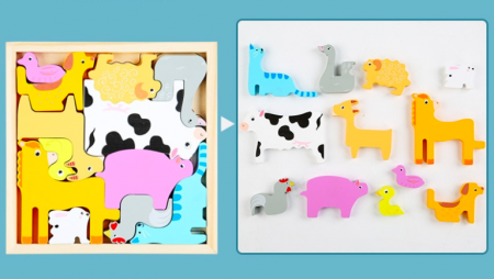Puzzle educativ din lemn – Tetris 3D cu animale [0]