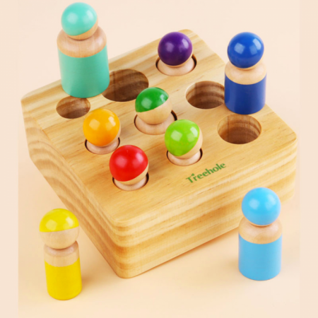 Set papusi din lemn in culori curcubeu - pioni / omuleti [4]