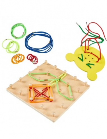 JOC DIN LEMN in stil MONTESSORI - GEOBOARD cu SNUR SI ELASTICE CU 2 TABLE [1]