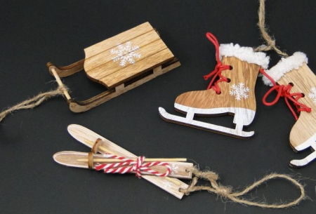 Figurine lemn - Set de sanie patine schiuri din lemn
