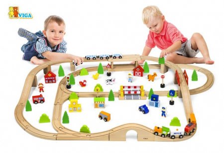 Set de trenulete din 90 de piese Viga - ferma , statie pompieri , politie [3]