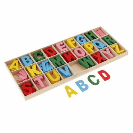 Figurine lemn - Set litere din lemn - alfabetar color cu litere MARI