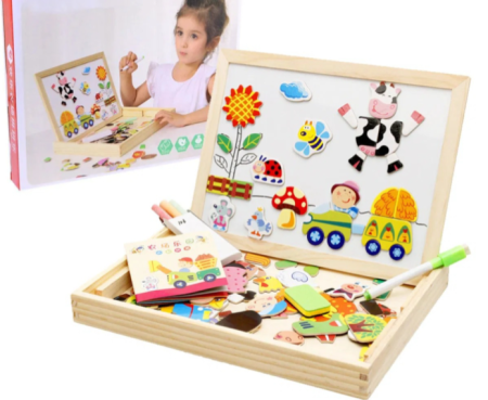 Produse sub 100 lei - Tablita magnetica - 2 fete cu creta si ferma - puzzle