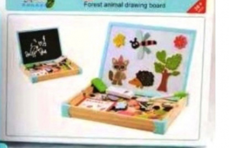 Jucarii de logica si cu notiuni de matematica - Tablita magnetica - 2 fete cu creta si animalele din padure - puzzle