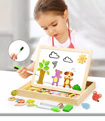 Tablita magnetica - 2 fete cu creta si animalele din padure - puzzle [2]