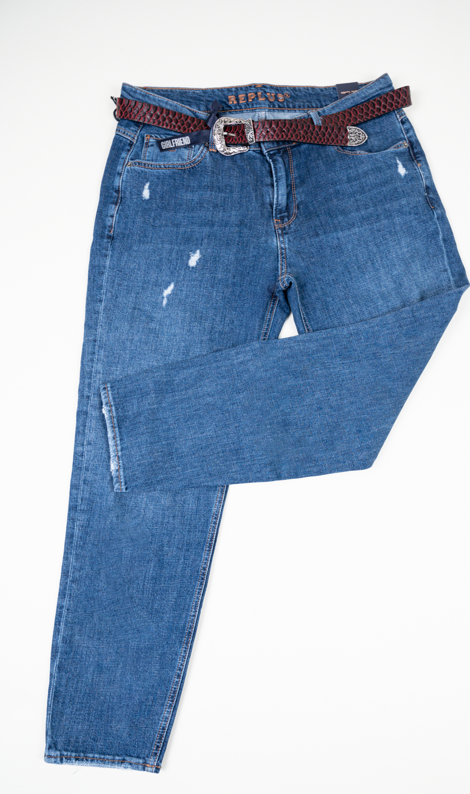 Defective Northeast amusement Blugi Dama Jeans rupti pe curea sarpe rosie - EfectStyle