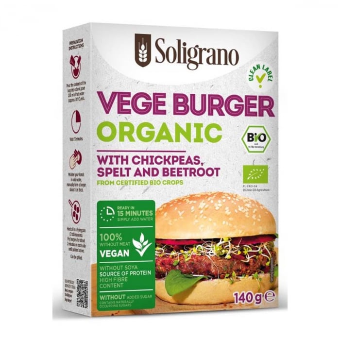 Burger Vegan cu naut, spelta si sfecla rosie 140gr Soligrano Bio [1]