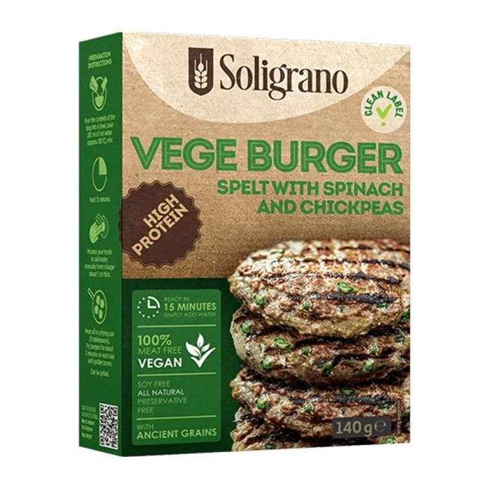 Burger Vegan cu spelta, spanac si naut 140gr Soligrano [1]
