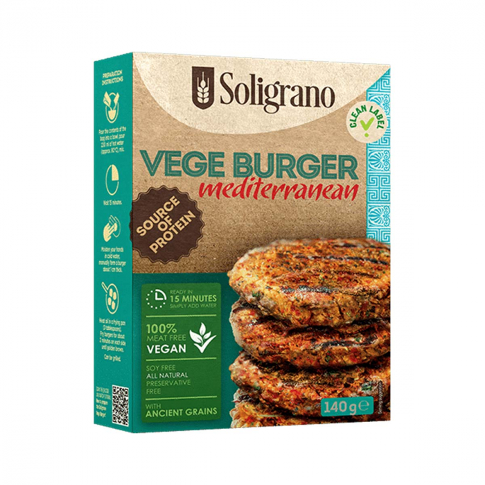 Burger Vegan Mediterranean cu spelta, rosii si naut 140gr Soligrano [1]