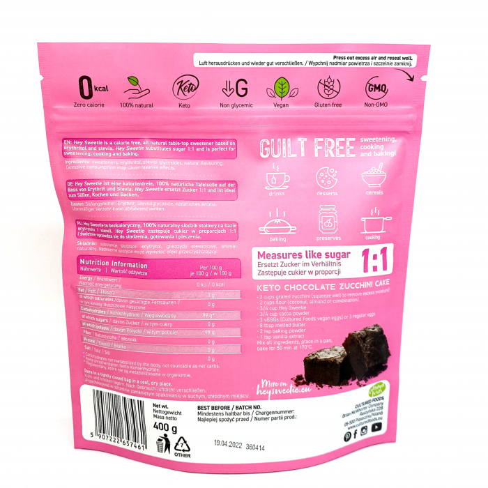 Inlocuitor zahar, granule, 100% natural, zero calorii 400gr Cultured Foods [2]