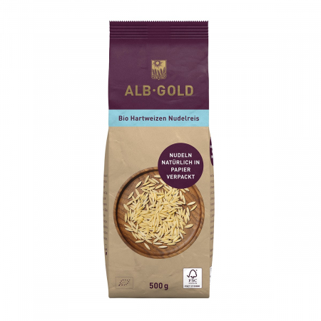 Paste din grau dur - Paste Orzo fara ou 500gr Alb Gold Bio