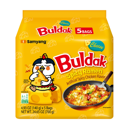 Taitei si noodles asiatici - Ramen Cheese cu branza si aroma de pui 5pack (5x140gr) Samyang Buldak