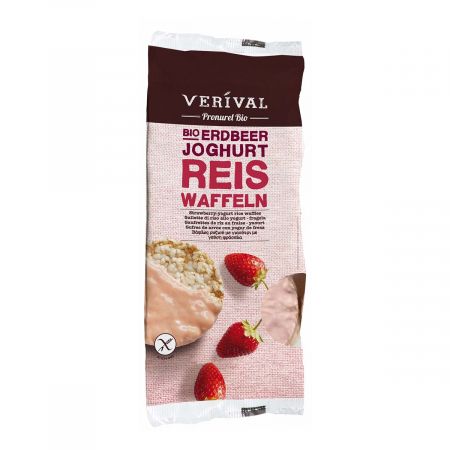 Snacksuri Bio - Vafe din orez expandat cu capsuni si iaurt 100 g Verival Bio