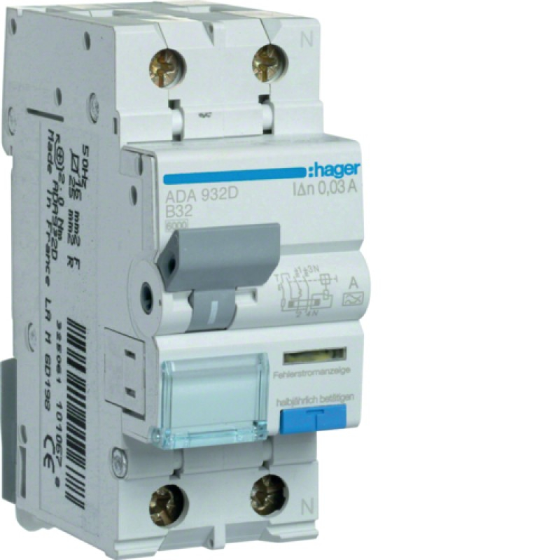 DISJUNCTOR DIFERENTIAL RCBO 1P+N 32A/30MA, B, TIP A, HAGER [1]