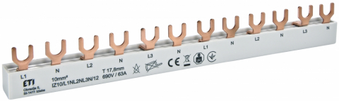 Cleme si accesorii - Busbar tip furca, 63A, 4P, 12 module, 10mmp, IZ10/L1NL2NL3N/12
