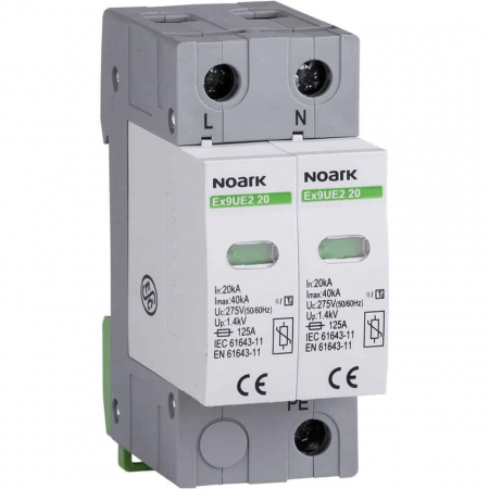 SPD - Descarcator - Protectie supratensiuni - Descarcator la supratensiune Noark, 2+0, debrosabil fara semnalizare, 2P, tip C, 275VAC