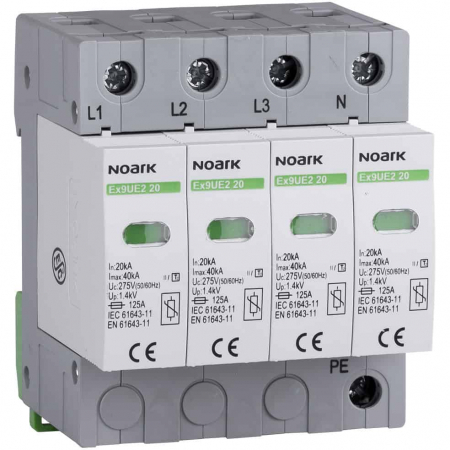 SPD - Descarcator - Protectie supratensiuni - Descarcator la supratensiune Noark, 4+0, debrosabil cu semnalizare, 4P, tip C, 275VAC