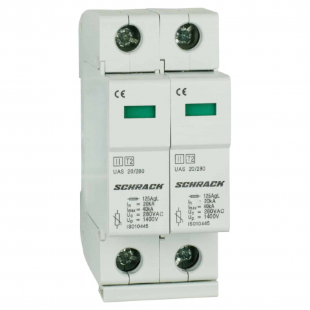 SPD - Descarcator - Protectie supratensiuni - Descarcator la supratensiune Schrack, 1+1, debrosabil cu semnalizare, 2P, tip C, 280VAC, serie UAS