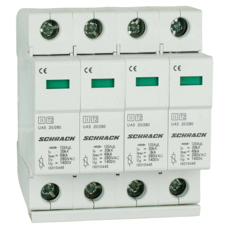 SPD - Descarcator - Protectie supratensiuni - Descarcator la supratensiune Schrack, 4+0, debrosabil cu semnalizare, 4P, tip C, 280VAC, serie UAS