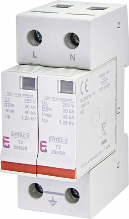 SPD - Descarcator - Protectie supratensiuni - Descarcator pentru protecție supratensiuni ETITEC V T2 255/20 2+0