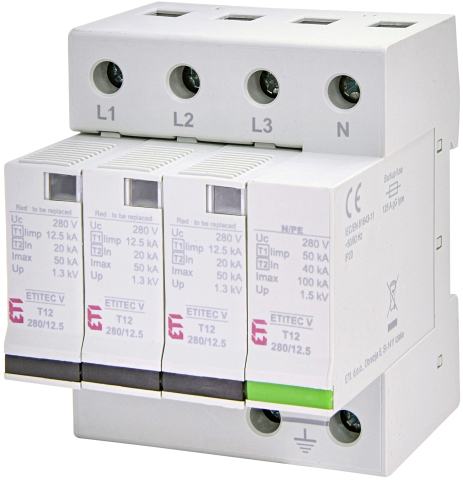 SPD - Descarcator - Protectie supratensiuni - Descarcator protectie supratensiuni ETITEC V T12 280/12,5 3+1