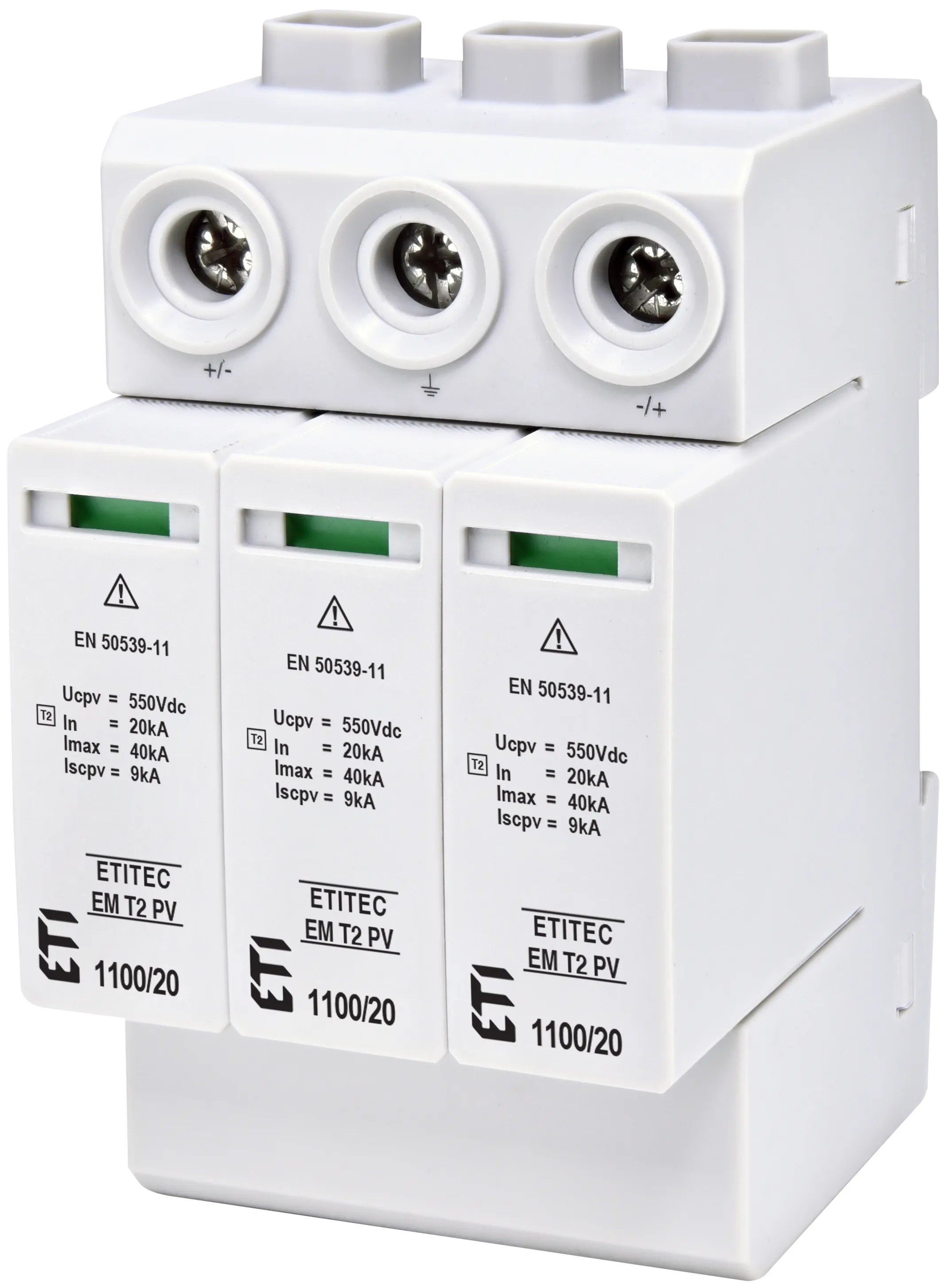 Descarcatoare de curent continuu - Descarcator supratensiune PV - SPD - Tip 2 3P 1100VDC 20kA 3M pentru panouri fotovoltaice