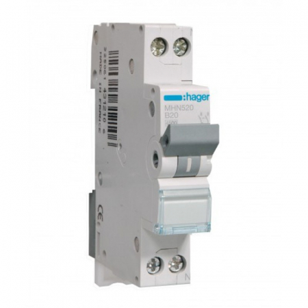 1 Modul (1P+N) - Disjunctor bipolar Hager, 1P+N, 20A, curba B, 4.5kA
