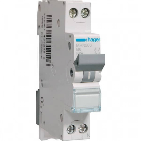 1 Modul (1P+N) - Disjunctor bipolar Hager, 1P+N, 6A, curba B, 4.5kA
