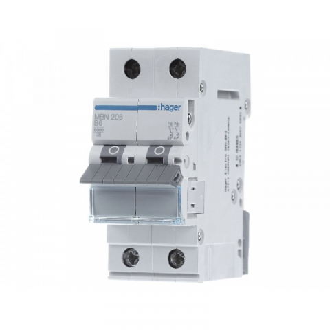 2 Module (2P) - Disjunctor bipolar Hager, 2P, 6A, curba B, 6kA
