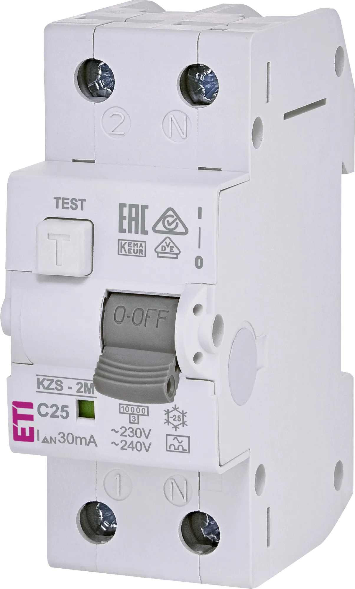 Curba C - Disjunctor cu protecție diferențială (RCBO) KZS-2M A C25/0.03