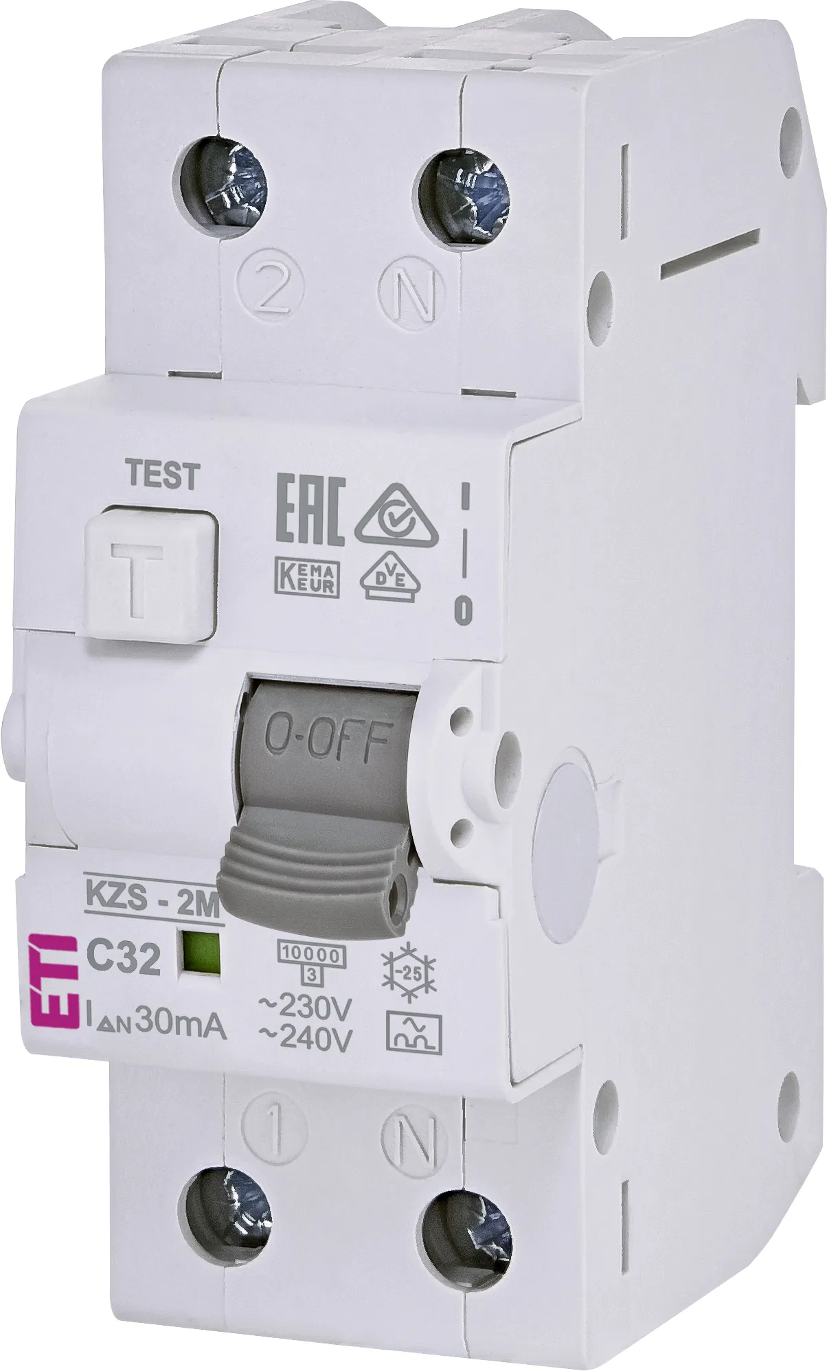 Curba C - Disjunctor cu protecție diferențială (RCBO) KZS-2M A C32/0.03