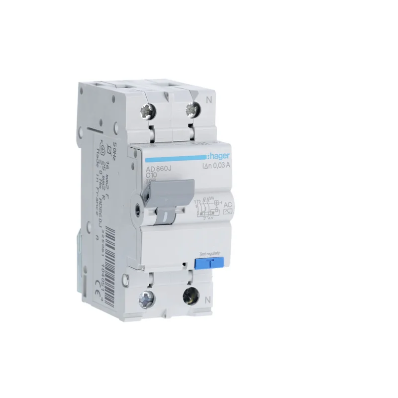 RCBO - Intrerupatoare cu protectie diferentiala si la supracurent - Disjunctor diferential, 1P+N, 10A, 30mA, curba C, 4.5kA, tip AC, Hager