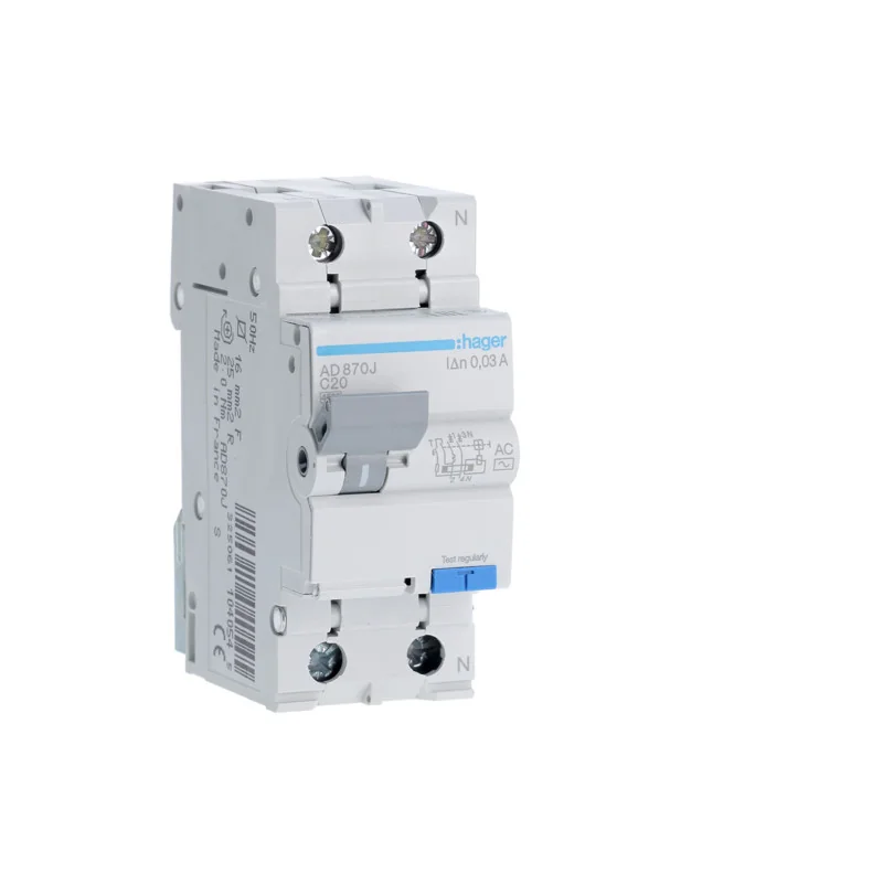 RCBO - Intrerupatoare cu protectie diferentiala si la supracurent - Disjunctor diferential, 1P+N, 20A, 30mA, curba C, 4.5kA, tip AC Hager