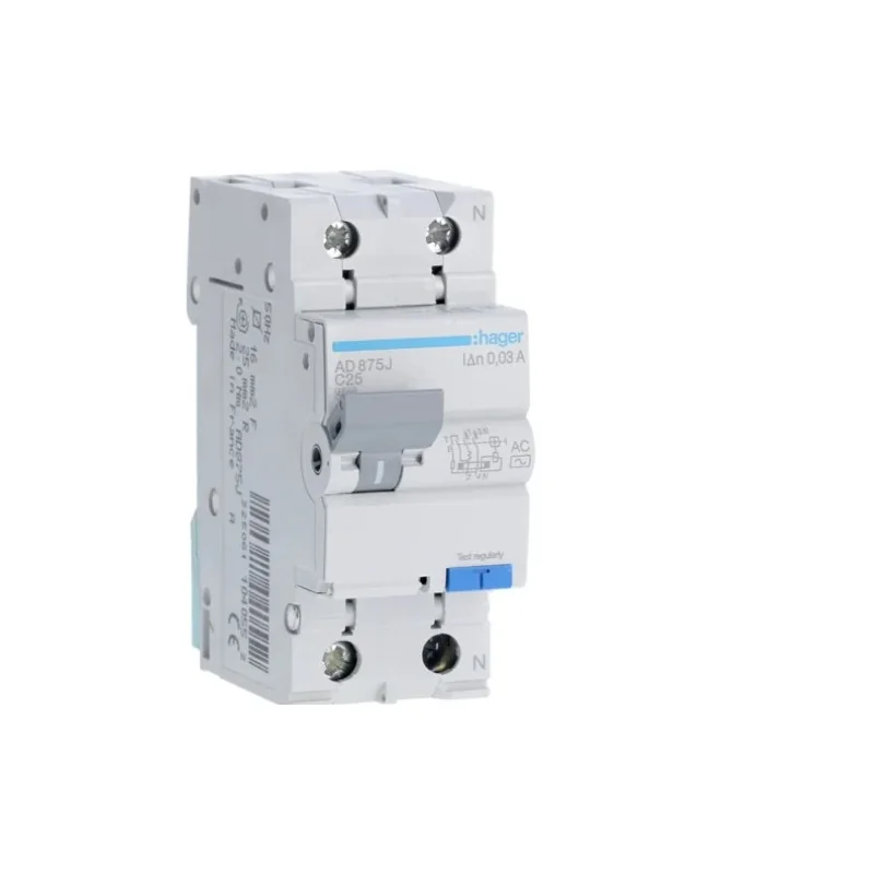 RCBO - Intrerupatoare cu protectie diferentiala si la supracurent - Disjunctor diferential, 1P+N, 25A, 30mA, curba C, 4.5kA, tip AC Hager