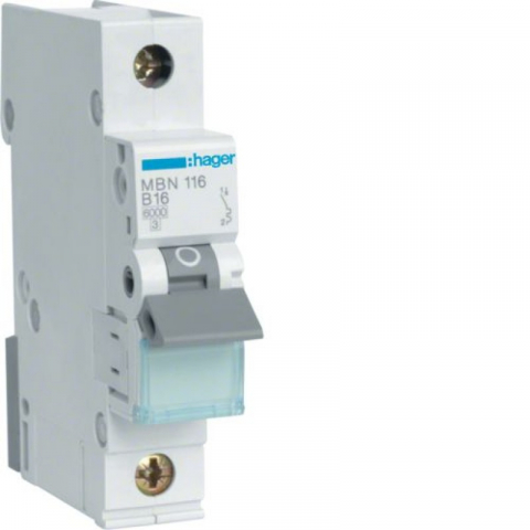 MCB - Sigurante automate - Disjunctor monopolar Hager, 1P, 16A, curba B, 6kA,