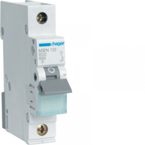 MCB - Sigurante automate - Disjunctor monopolar Hager, 1P, 32A, curba B, 6kA