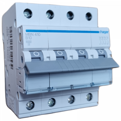4 Module (3P+N) - Disjunctor tetrapolar Hager, 4P, 10A, curba B, 6kA
