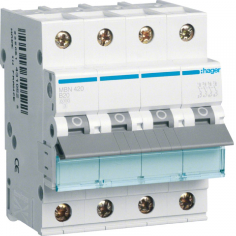 4 Module (3P+N) - Disjunctor tetrapolar Hager, 4P, 20A, curba B, 6kA