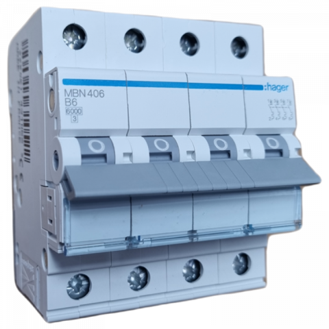 4 Module (3P+N) - Disjunctor tetrapolar Hager, 4P, 6A, curba B, 6kA